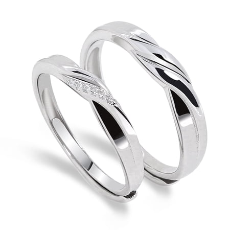 Meissa His and Hers Couple Rings Set, Silver Matching Wedding Bands with CZ, Adjustable Promise Rings for Women and Men, Anniversary Engagement Jewelry Gift