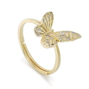 Meissa Gold Butterfly Adjustable Band Ring for Women, Polished Wing Design Fashion Ring with Sparkling Details