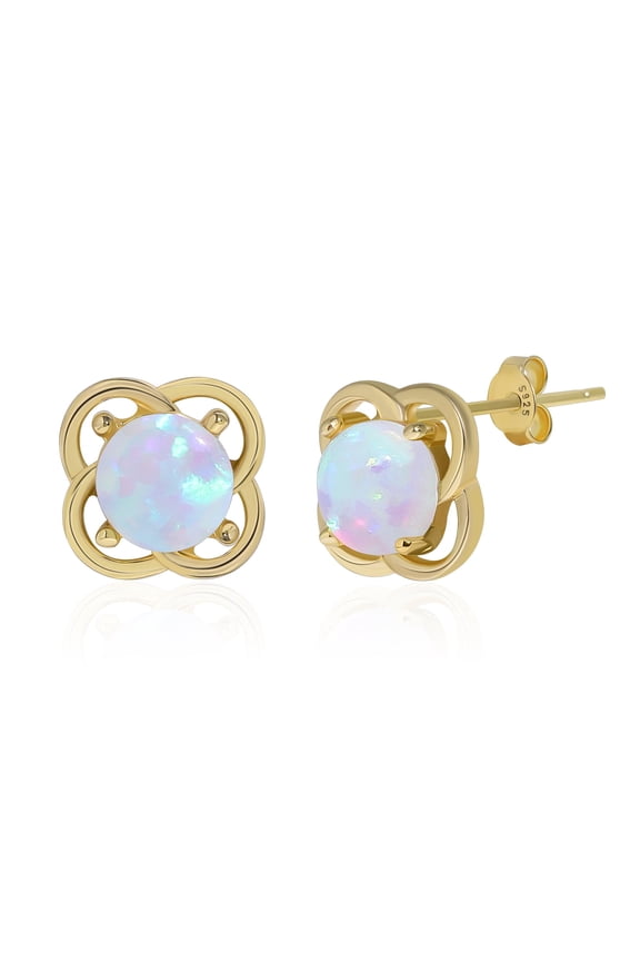 Gold Plated Sterling Silver Opal Stud Earrings – Refined Floral Loop Design with Luminous Opal Accent, Classic Statement Stud Earrings
