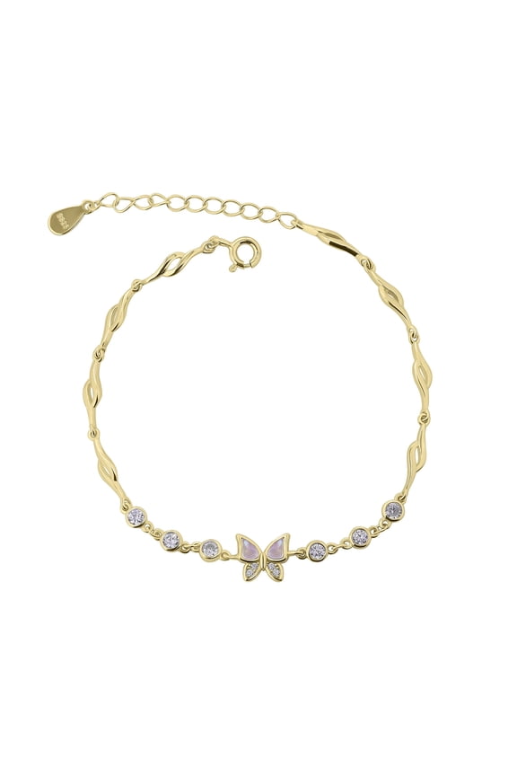 Gold Tone Butterfly Chain Bracelet with Round Sparkling Stone, Classic Fashion Bracelet for Women with Timeless Design