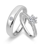 Meissa Matching Couple Ring Set, Adjustable Bands with CZ Solitaire and Pav  Accents