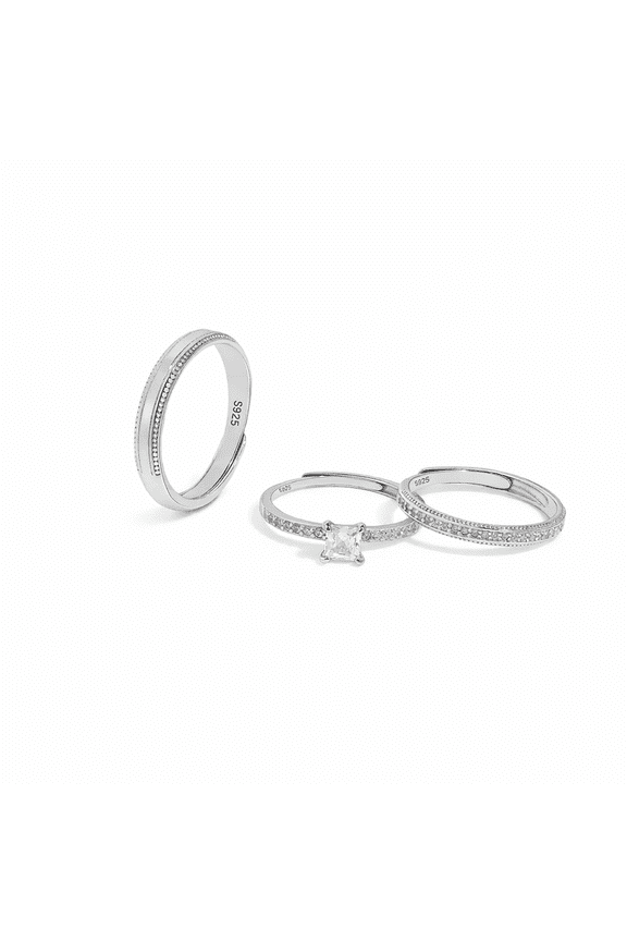 Matching Promise Rings Stackable Womens Band Square-Cut Stone Ring, Minimalist His & Hers Jewelry Set for Everyday Wear