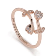 Meissa S925 Sterling Silver Rose Gold Plated Tulip Ring for Women, Dainty CZ Flower Open Wrap Band, Elegant Promise Jewelry for Gift