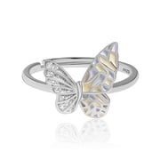 Meissa Silver Butterfly Open Band Ring for Women, Elegant Layered Wing Design Ring with Sparkling Accents