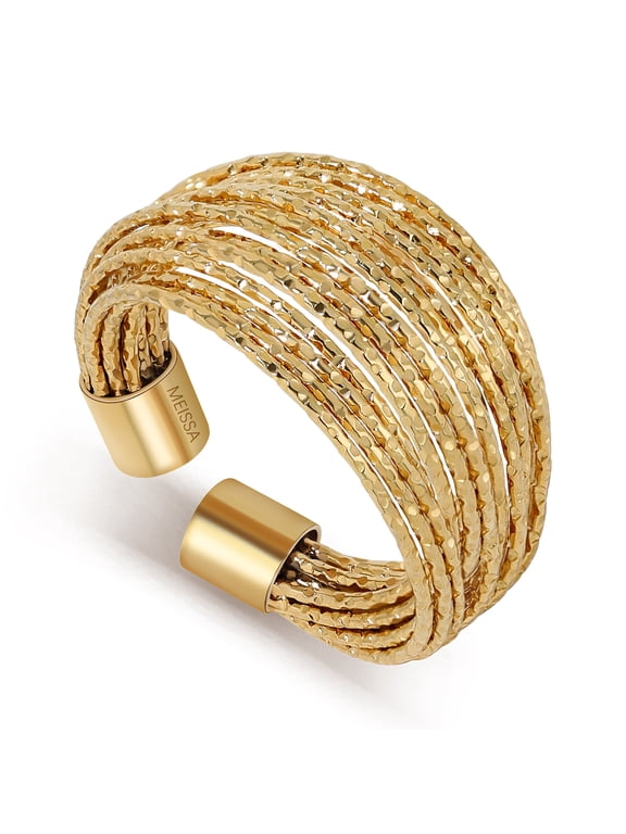 Sparkly Multi-Strand Gold Thumb Ring, Hypoallergenic Stainless Steel Open Statement Ring, 14K Gold Plated Adjustable Cuff Ring for Women Birthday Daily Wear