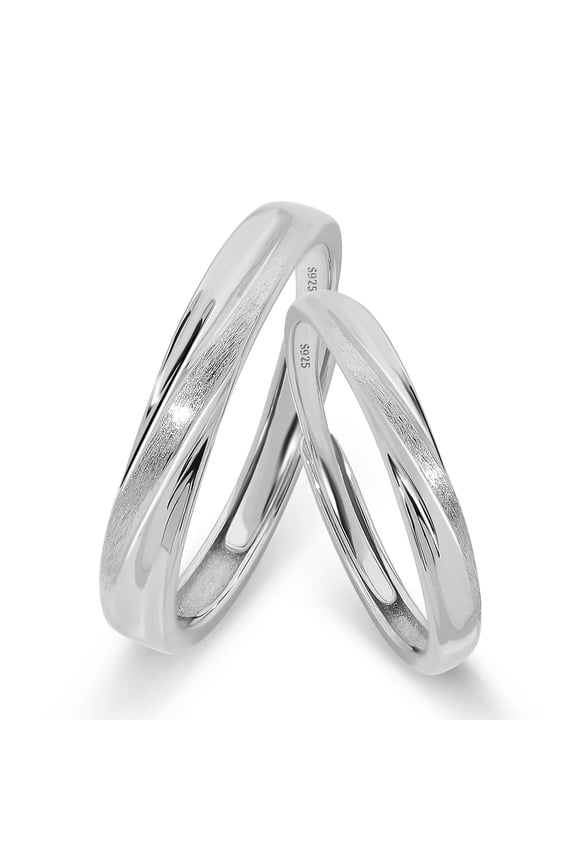 Sterling Silver Matching Band Rings – Curved Polished Design for Couples, Classic His and Hers Jewelry