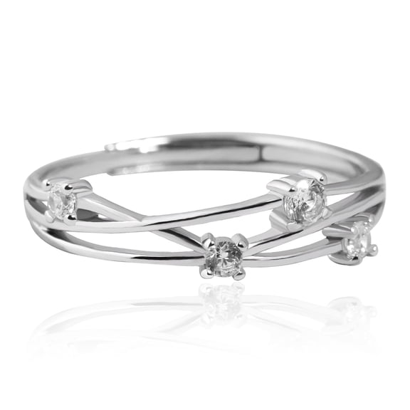 Meissa Women's Adjustable Stackable CZ Ring, Crisscross Open Band, Silver Tone