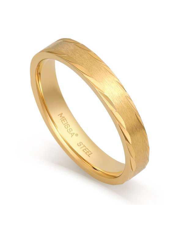 Women's Gold Tone Stainless Steel Ring, Brushed Cut Textured Comfort Fit Statement Band for Her, Size 7