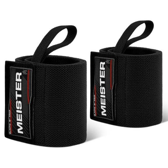 Meister 18" Elastic Weightlifting Wrist Wraps w/ Thumb Loops - Black
