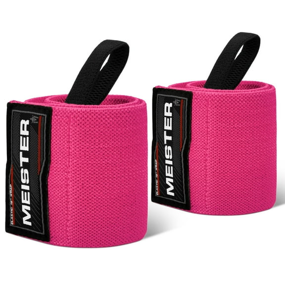 Meister 18" Elastic Weightlifting Wrist Wraps w/ Thumb Loops - Pink