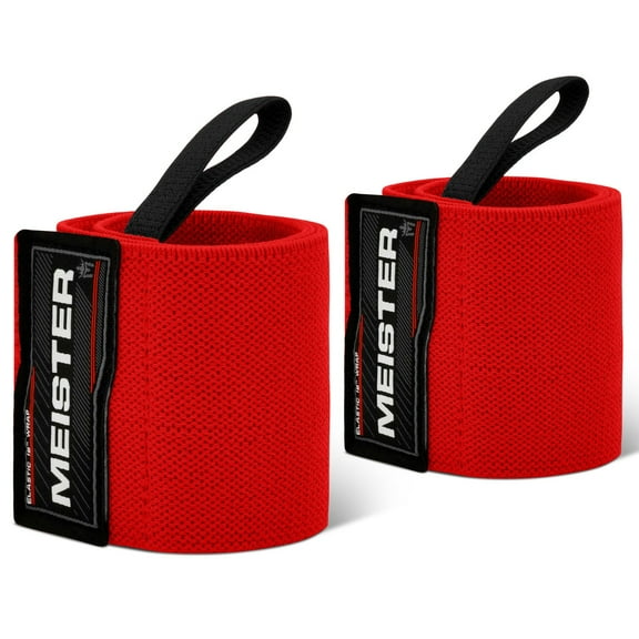 Meister 18" Elastic Weightlifting Wrist Wraps w/ Thumb Loops - Red