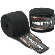 Meister Semi-Elastic Black Cotton MMA Hand Wraps with Thumb Loop, 180" 2-Piece