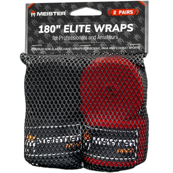 Meister ELITE 180" Premium Adult Hand Wraps for MMA & Boxing - 2 Pair Pack w/ Mesh Bag