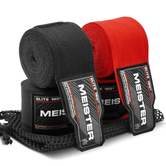 Meister ELITE 180" Premium Adult Hand Wraps for MMA & Boxing - 2 Pair Pack w/ Mesh Bag