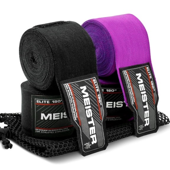 Meister ELITE 180" Premium Adult Hand Wraps for MMA & Boxing - 2 Pair Pack w/ Mesh Bag