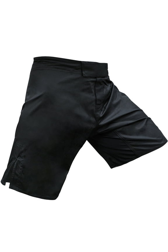ELITE FLEX Fighter Board Shorts for MMA Training and Gym Workouts - Blank No Logo - Black - Large (34-35)