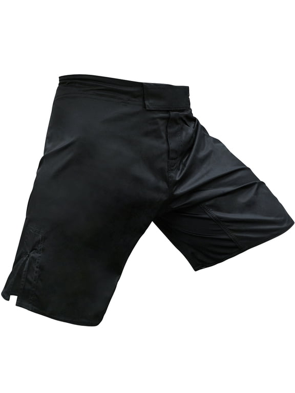 ELITE FLEX Fighter Board Shorts for MMA Training and Gym Workouts - Blank No Logo - Black - Medium (32-33)