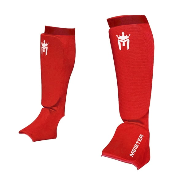Meister Elastic Cloth Shin & Instep Padded Guards (Pair) Red - Small/Medium