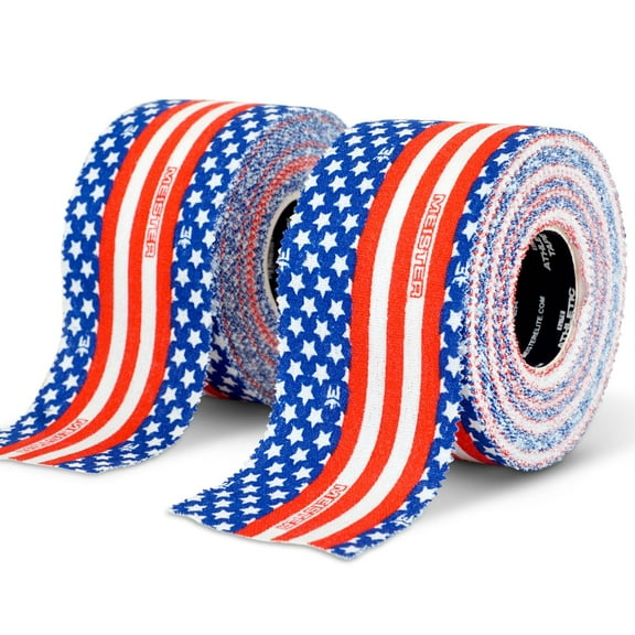 Meister Elite Athletic Tape Rigid Trainer’s Tape 1.5” x 10yd Roll American Flag Pattern, 2 Pack