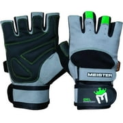 Meister Wrist Wrap Weight Lifting Gloves w/ Gel Padding Pair - Gray/Neon Green - Medium