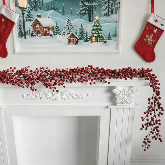 Meitianfacai 1.8m/5.9ft artificial red berry wicker decoration for Christmas home decor, realistic fruit vine with flexible branches for window displays and festive interior arrangements