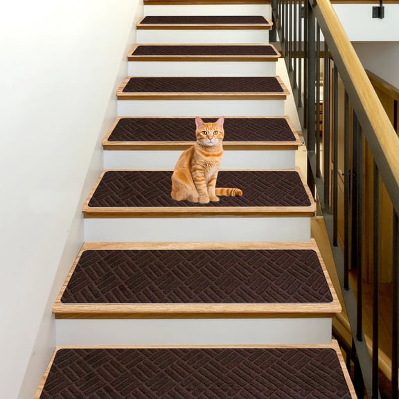 Meitianfacai 10PCS Non-Slip Stair Treads for Indoor Use, Large Size 21.6x7.4in Anti-Slip Carpet Mats with Reusable Adhesive, Safe for Kids, Elders & Pets, Easy to Clean(Brown)