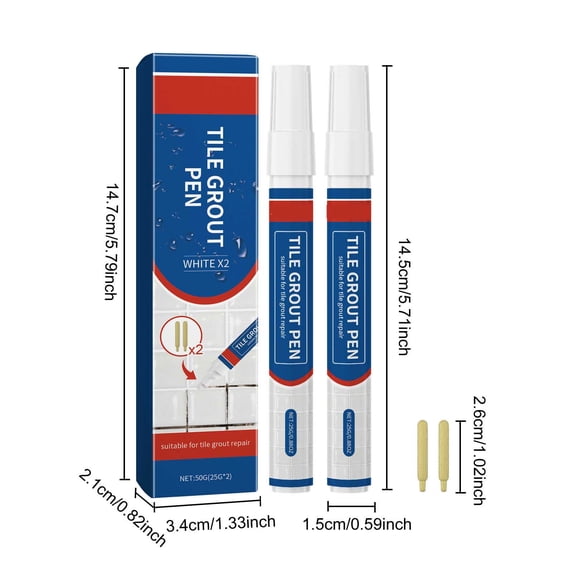 Meitianfacai 2 Pack Tile Grout Sealing Pens (7ml Each) with 2 Extra Replacement Tips - Professional Grade Grout Repair for Floor & Wall Tiles, DIY Home Renovation Solution(White)