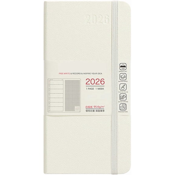Meitianfacai 2026 Minimalist Weekly Planner with Monthly Layouts, Hardcover Notebook with Elastic Closure and Two Bookmarks for Productivity Planning，18.7x9.4cm/7.4x3.7in