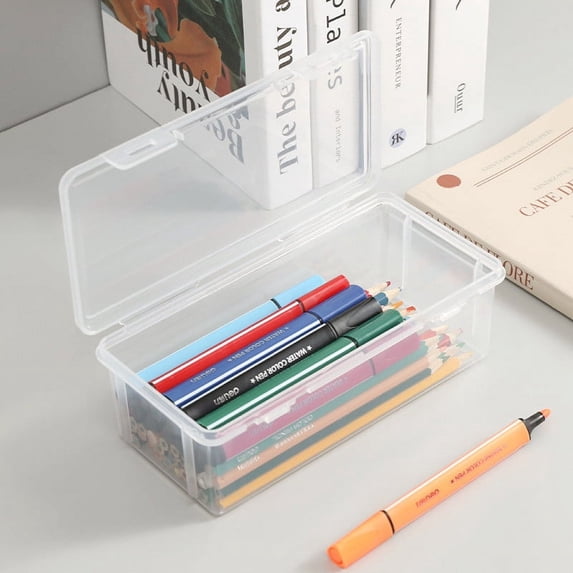 Meitianfacai 1pc Clear Pencil Box, Large Capacity Pencil Case Stackable Storage Organizer for Pencils, Rulers, Art Supplies, Markers, and Crayons, Transparent Plastic Pen Containers with Lid