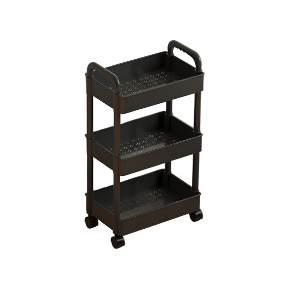 Meitianfacai 3-Tier Rolling Cart Organizer 14.5x9.8x27.5 Inch, Mobile Kitchen Trolley with Wheels for Bedroom, Bathroom & Office, Multi-Purpose Storage Shelf(Includes Hooks & Sticker)(Black)