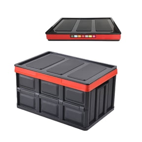 Meitianfacai 30L Foldable Storage Bins with Lids - Folding Plastic Stackable Utility Crates, Solid Wall CleverCrates, 1 Pack, Black