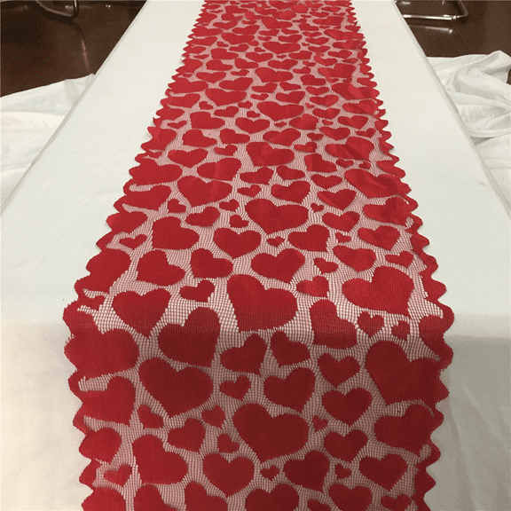 Meitianfacai 33x183cm Valentine's Day Table Runner, Red Knitted Fabric with Heart Patterns for Holiday Dining Table Decoration and Romantic Dinner Setting