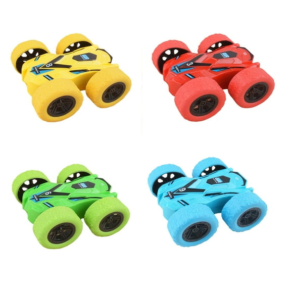 Meitianfacai 4PCS Friction Power Flip Car Toy, Double-Sided Stunt Car with Standing Walk Motion, Durable Plastic Construction Vehicle for Kids Aged 3+