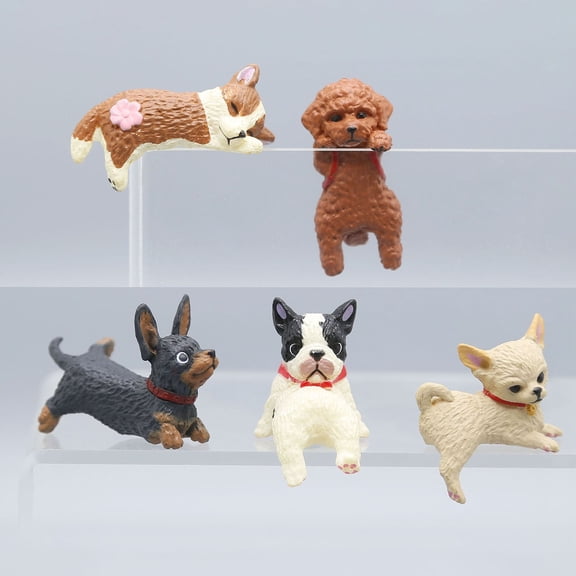 Meitianfacai 5-Piece Adorable Dog Figurine Set for Cup Cover and Desk Edge Decoration, Mini Cute Puppy Ornaments for Computer Monitor and Car Center Console Decor
