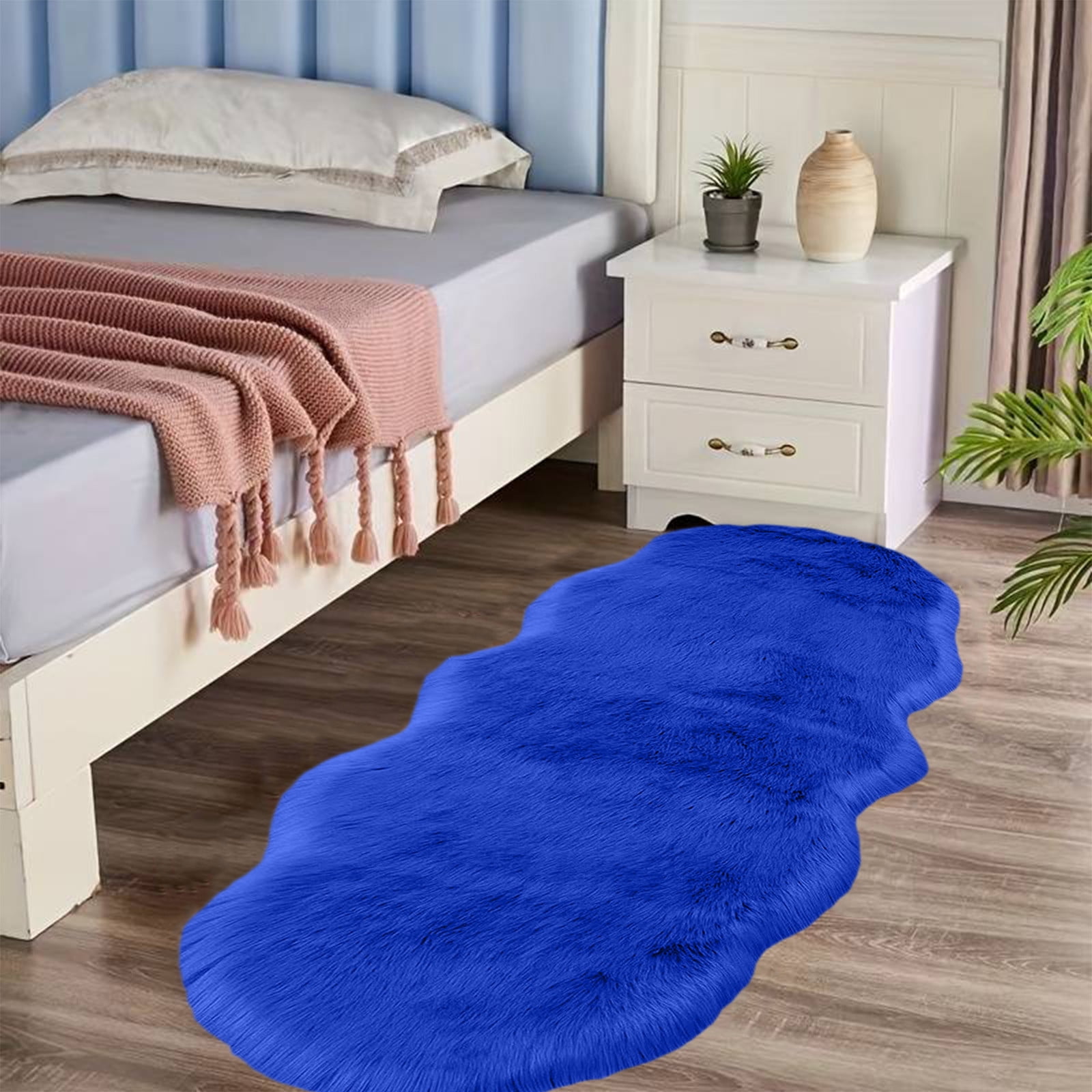 Meitianfacai 55in Extra Large Plush Rug, Ultra Soft Non-Slip Bathroom Carpet & Bedroom Rug, Machine Washable Water Absorbent Floor Mat, 15.6x55.1 Inch(Blue)