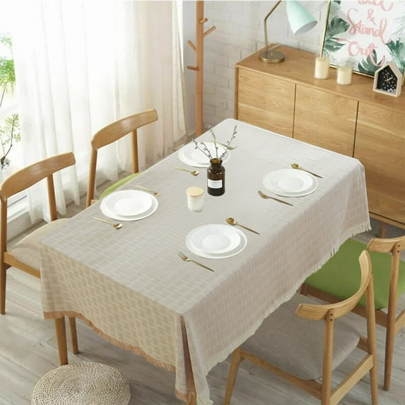 Meitianfacai 90x150cm( 35.43x59.06in) Tablecloth with Tassel, Decorative Rectangular Table Cover for Coffee Table, Photo Backdrop & Home Decor(Beige)
