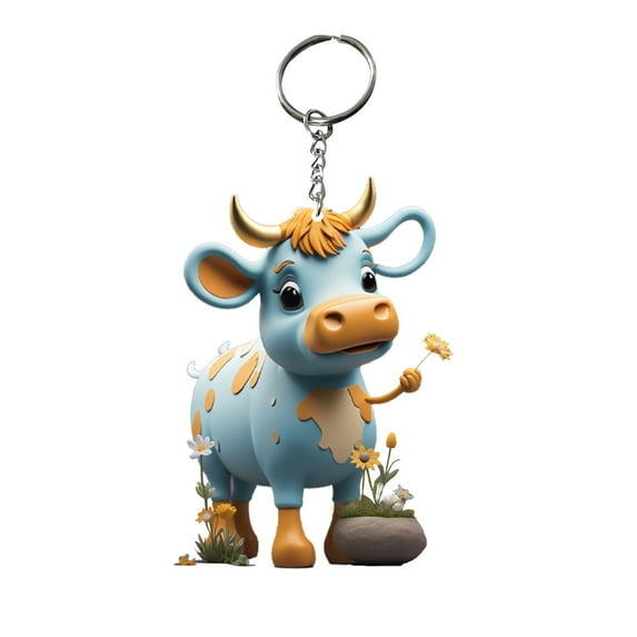Meitianfacai Acrylic Cow Keychain with Pendant - Cute Animal Key Ring Decorations for Bags and Keys