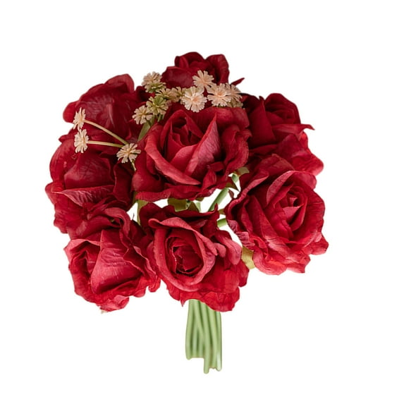 Meitianfacai Artificial Rose Bouquet for Wedding Decor - 10.2" Fake Flowers for Home, Office & Party Decoration (Vase Not Included)( Red )