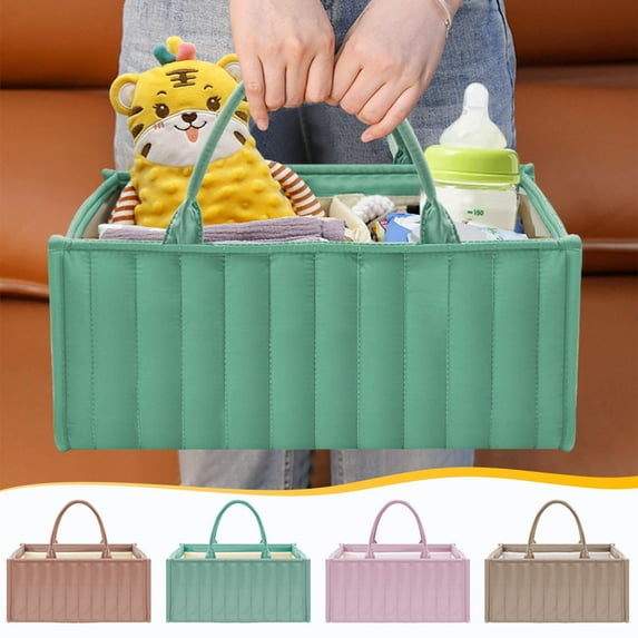 Meitianfacai Baby Diaper Organizer Basket with Dividers & Carry Handle,Portable Storage for Diapers,Wipes,Bottles & Baby Essentials,Perfect for Nursery,Car Travel & Home Use, 15x10x7 inch (Green)