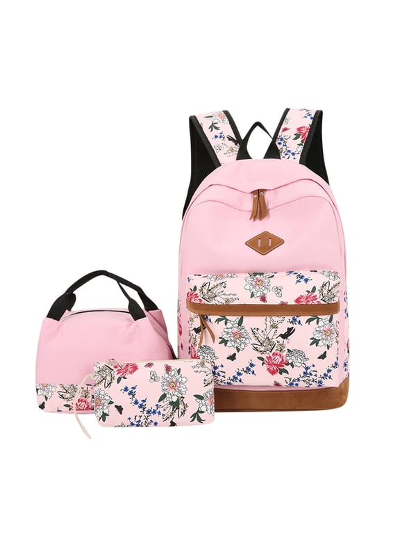 Backpack for Teen Women Travel Laptop Backpack College Bookbag Teen Backpack with Lunch Bag Pencil Bag, Pink