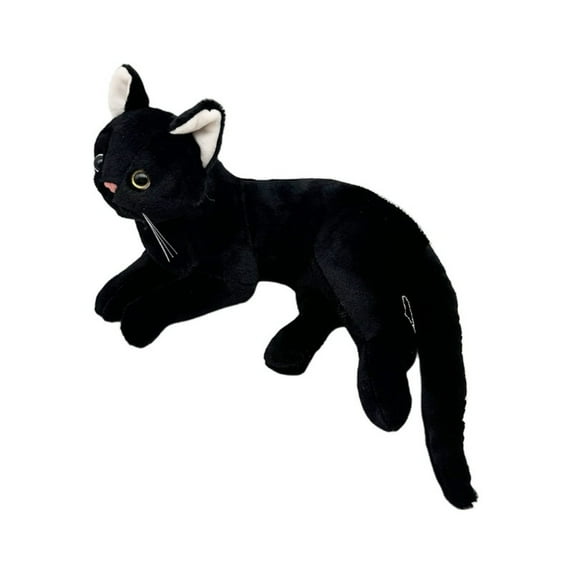 Meitianfacai Black Realistic Plush Cat Toy in Lying Position Soft Stuffed Animal for Home Decoration Workplace Companion and Emotional Comfort