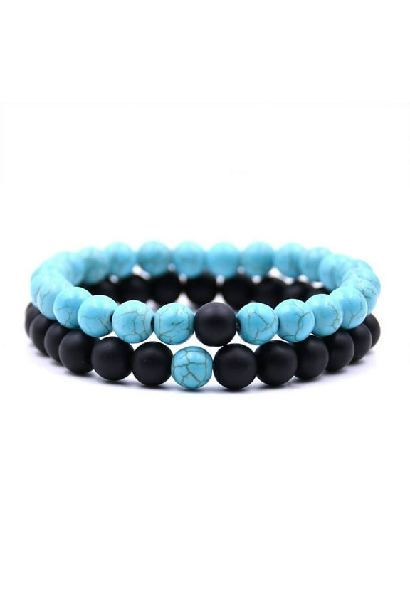 Bracelet for Women Valentine's Day Gifts 2Pcs Men Women 8mm Lava Rock Chakra Beads Elastic Natural Stone Agate Bracelet