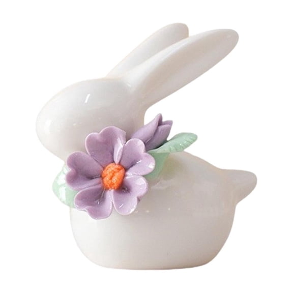 Meitianfacai Ceramic Bunny Figurine, Delicate Home Decor, Tabletop Ornament, Giftable Collectible, Easter Themed Art Piece, Shelf Display Accent, Charming Ceramic Art
