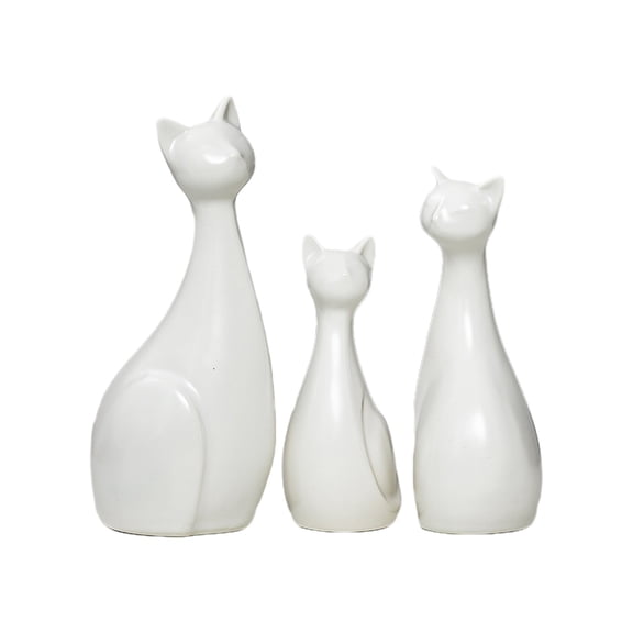 Meitianfacai Ceramic Cat Figurine Set of 3, Family Pet Statue Decor for Office Living Room Bookshelf Display