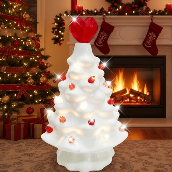 Meitianfacai Ceramic Valentine's Day LED Lighted Tree Decor, 6.3 Inch Romantic Tabletop Centerpiece with Battery Operation for Holiday and Home Decoration