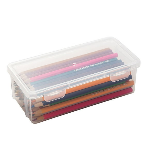 Meitianfacai Clear Pencil Box Pen Case,Plastic Hobby Art Craft Supply Organizer Storage Containers with Latching Lid, for Pens & Pencils,Ribbons, Wahi Tape, Beads, Sticker, Ornaments,Stackable(Clear)
