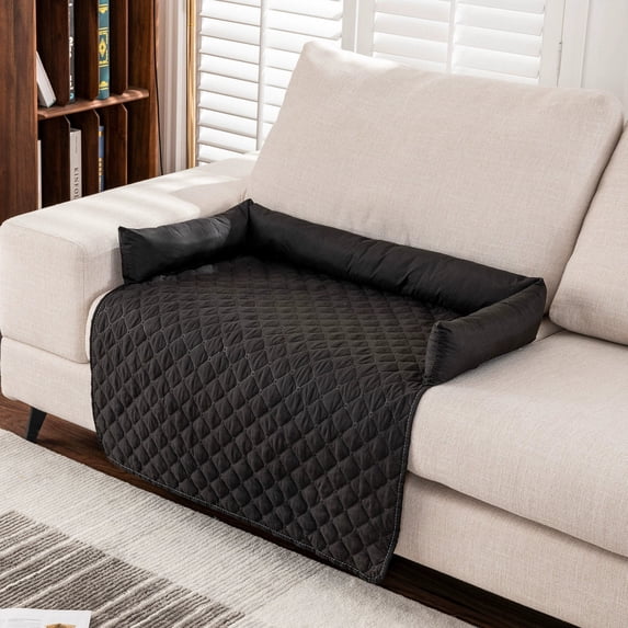 Meitianfacai Cooling Dog Bed Sofa Mat, Non-Slip Base & Raised Edges for Joint Support - 29.5x29.5in Washable Pet Bed for Furniture Protection, Heat Relief, and Summer Comfort(Black)