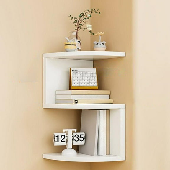 Meitianfacai Corner Shelf, Space Saving 15.75x7.8x7.8 Inch Wooden Wall Shelf, Multi-Purpose Storage Organizer for Books, Decor & Essentials, Modern Design(White)