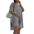 thumbnail image 1 of Meitianfacai Summer Outfits for Women Women Casual Plus Size 2 Piece Outfits Short Sleeve Loose Tops Skinny V-Neck Biker Shorts Sets Tracksuits, 1 of 5