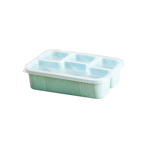 Meitianfacai Divided Lunch Box with 4 Sections, Airtight Plastic Fresh-Keeping Snack Tray, Non-Tip Design for Travel, Work, Easy-Clean, 8.27x6.3x2.17in(Green)